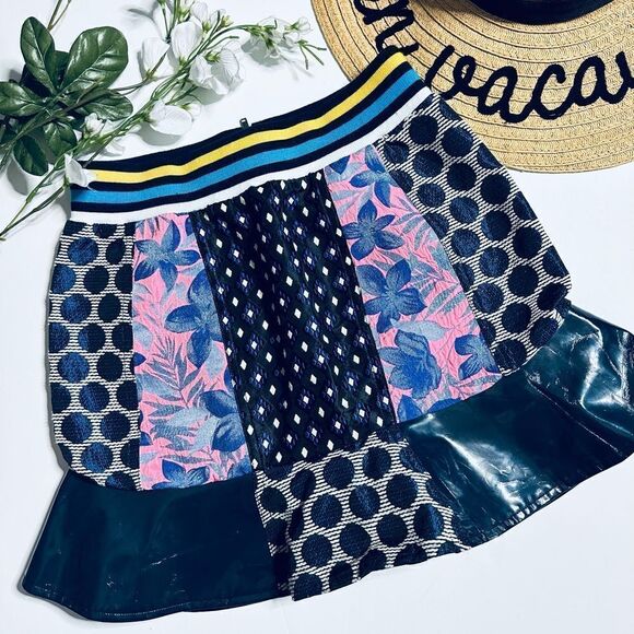 CeliaB Pants - CeliaB multi print faux leather polka dot floral metallic funky mini skort